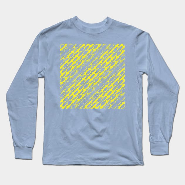 Abstract Diagonal Bright Yellow Shark Pattern on default Aqua background Long Sleeve T-Shirt by pelagio